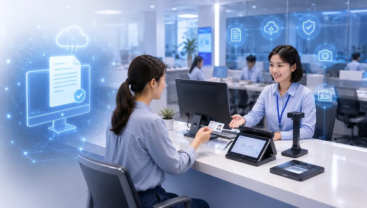 臨櫃以電子表單、電子簽名與證件拍攝完成無紙化文件作業