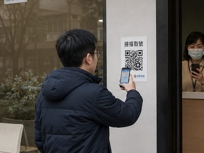 顧客以手機掃描門口 QRcode 取號