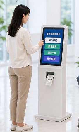 民眾在觸控取號機選擇業務並取得號碼單