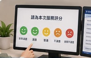 民眾在雙螢幕點選服務滿意度